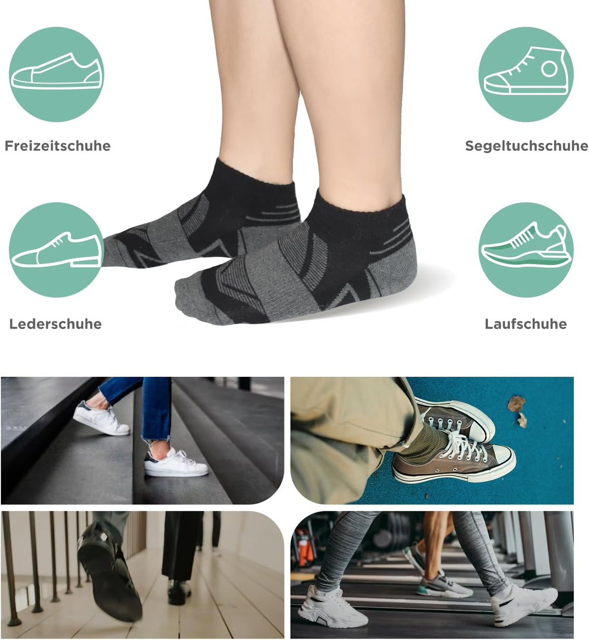 Set 8 sosete sport barbati din bumbac, scurte, talpa captusita si antiderapante, negru cu gri, 47-50