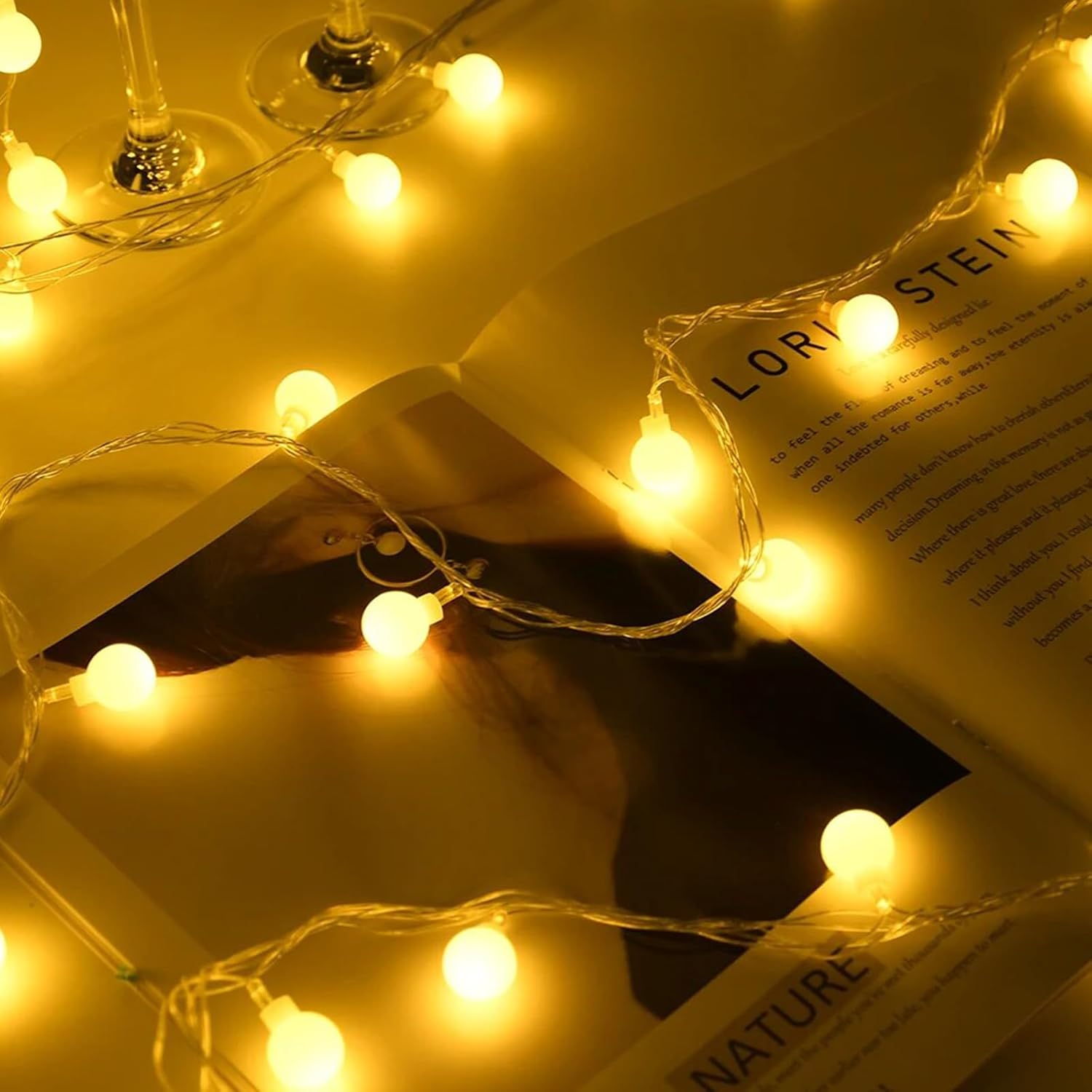 Ghirlanda luminoasa decorativa 5 m, 50 LED glob, 8 moduri si telecomanda, IP44, alb cald