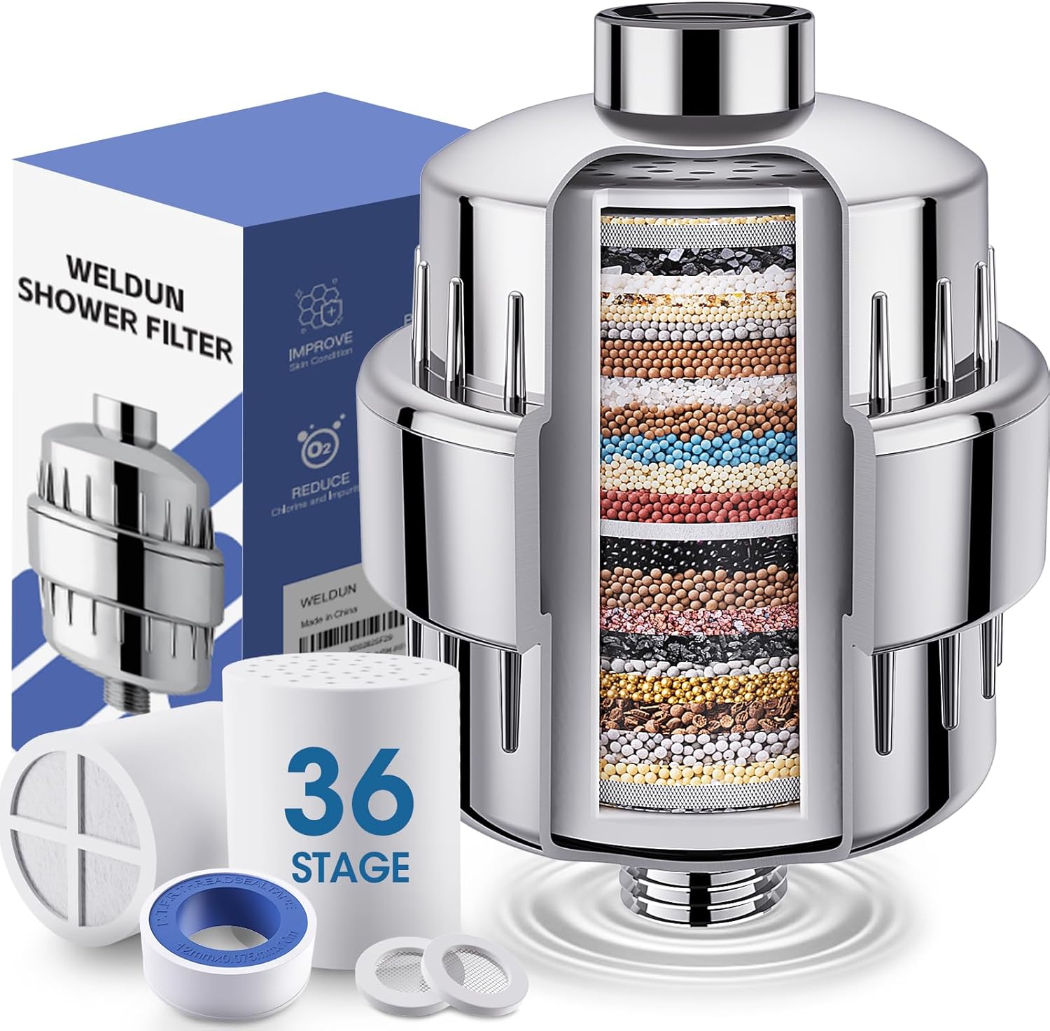 Filtru de dus 36 trepte cu vitamina C, pentru apa dura, cartus inlocuibil