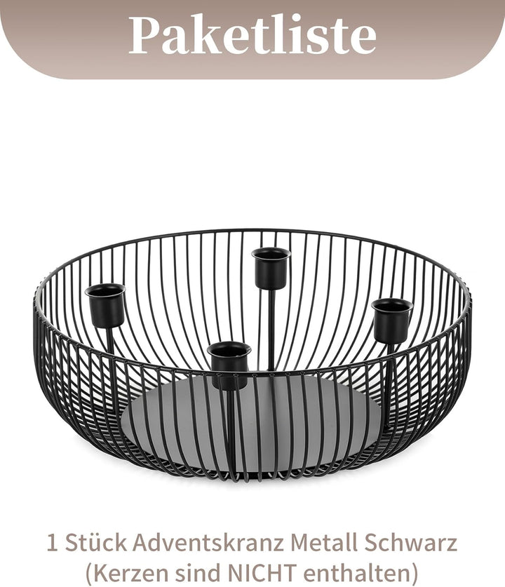 Suport pentru 4 lumânări conice, metal, 30 x 10 cm, suport tip bol, negru