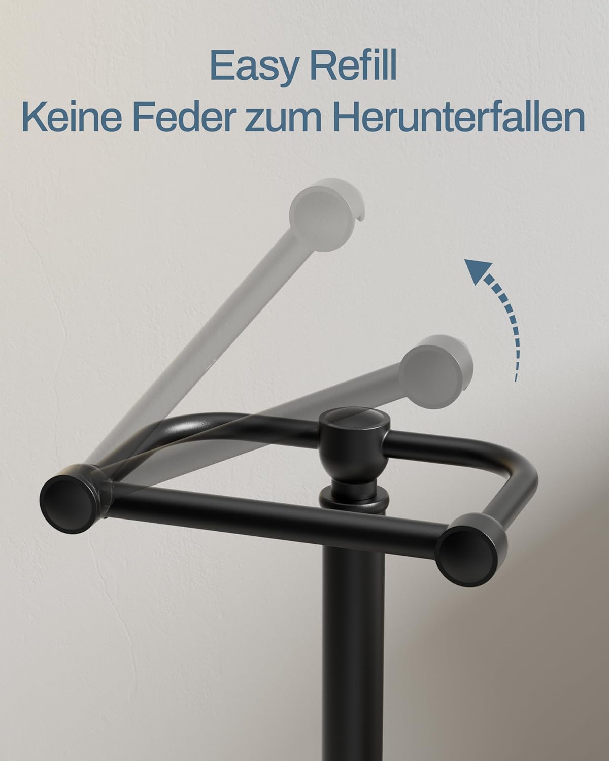 Suport stativ hartie igienica 56 cm, inox, baza grea, depozitare 4 role, negru