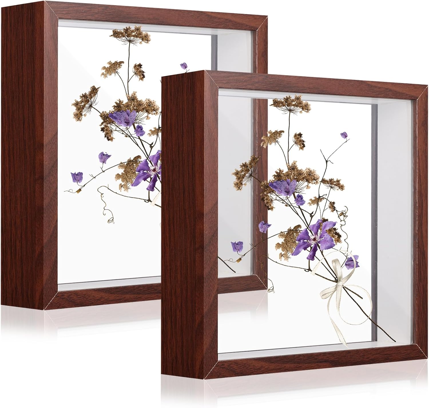 Set 2 rame foto 3D pătrate 22 x 22 cm, lemn si placă acrilică transparentă, adâncime 4 cm