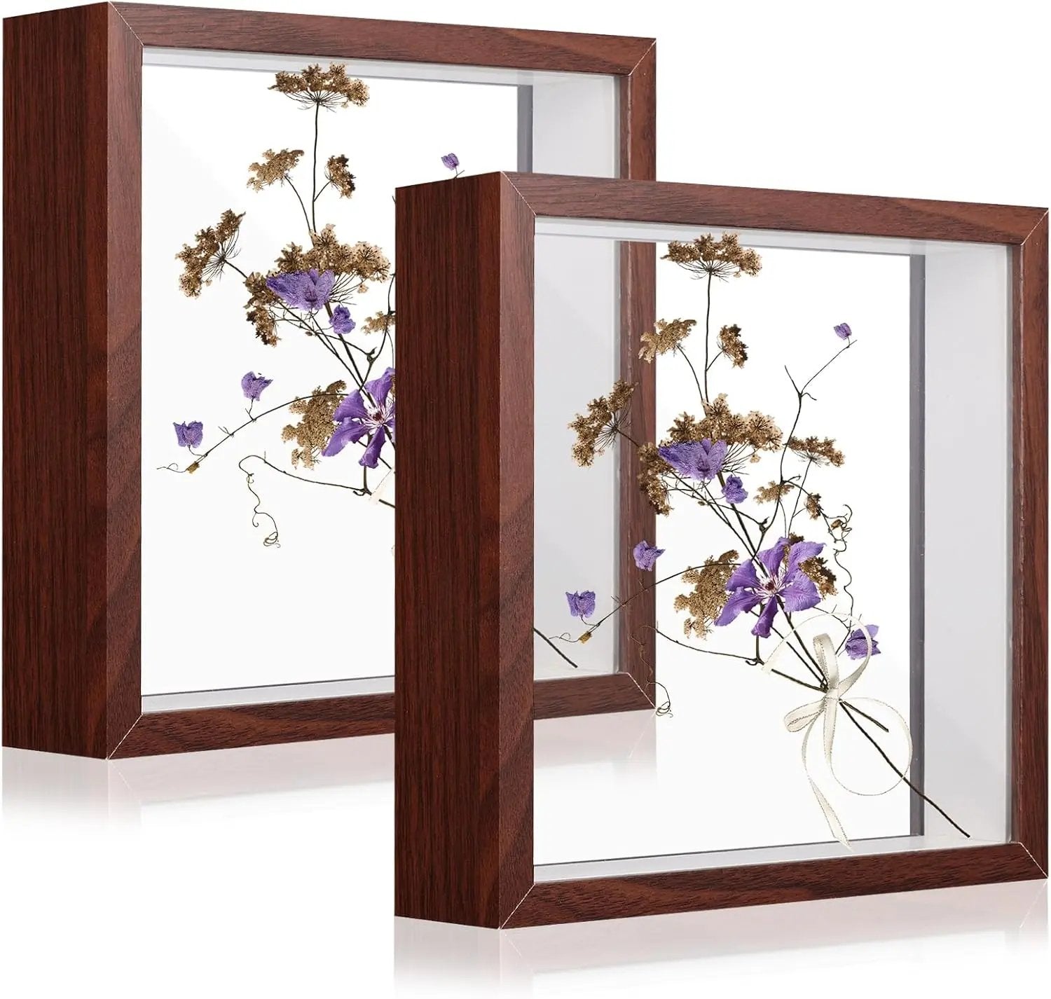 Set 2 rame foto 3D pătrate 22 x 22 cm, lemn si placă acrilică transparentă, adâncime 4 cm