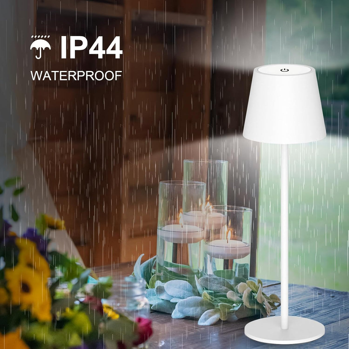 Lampă de masă LED reîncărcabilă, 200 lm, 3 temperaturi de culoare 3000K/4000K/5000K, reglabilă tactil, IP44