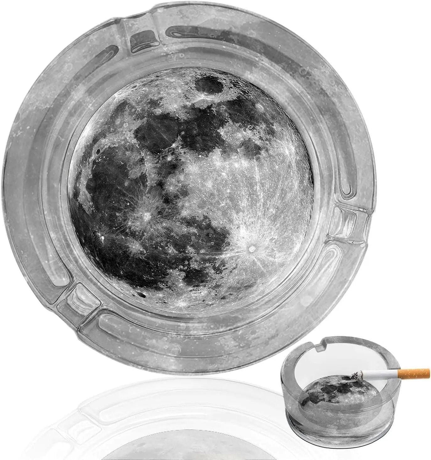 Scrumieră pentru țigări din sticlă transparentă, 8,5 x 8,5 x 3,5 cm, rotundă, 3 caneluri, antiderapantă