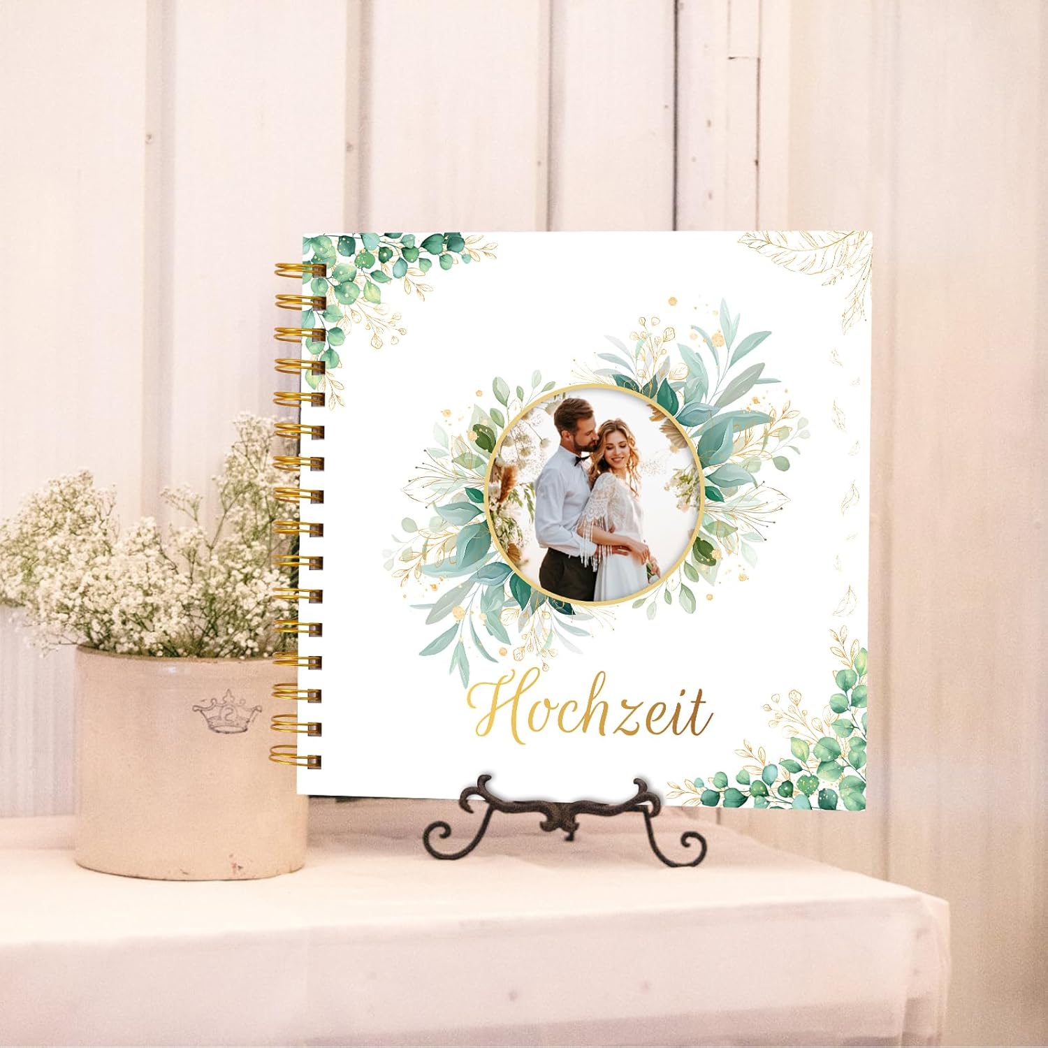 Carte de oaspeti pentru nunta, album foto si amintiri, 60 pagini, model eucalipt