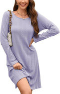 Rochie tricotată midi, mânecă lungă, guler rotund, mov, XL