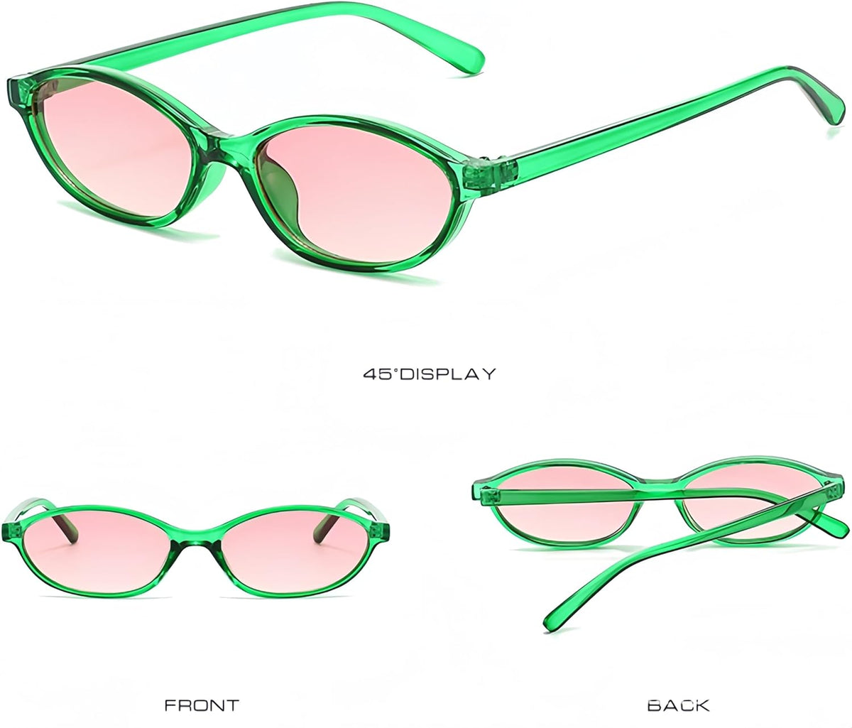 Retro Oval Rectangular Sunglasses for Men and Women, Classic Vintage Glasses, UV400 Protection, Green/Pink+Black/Blue