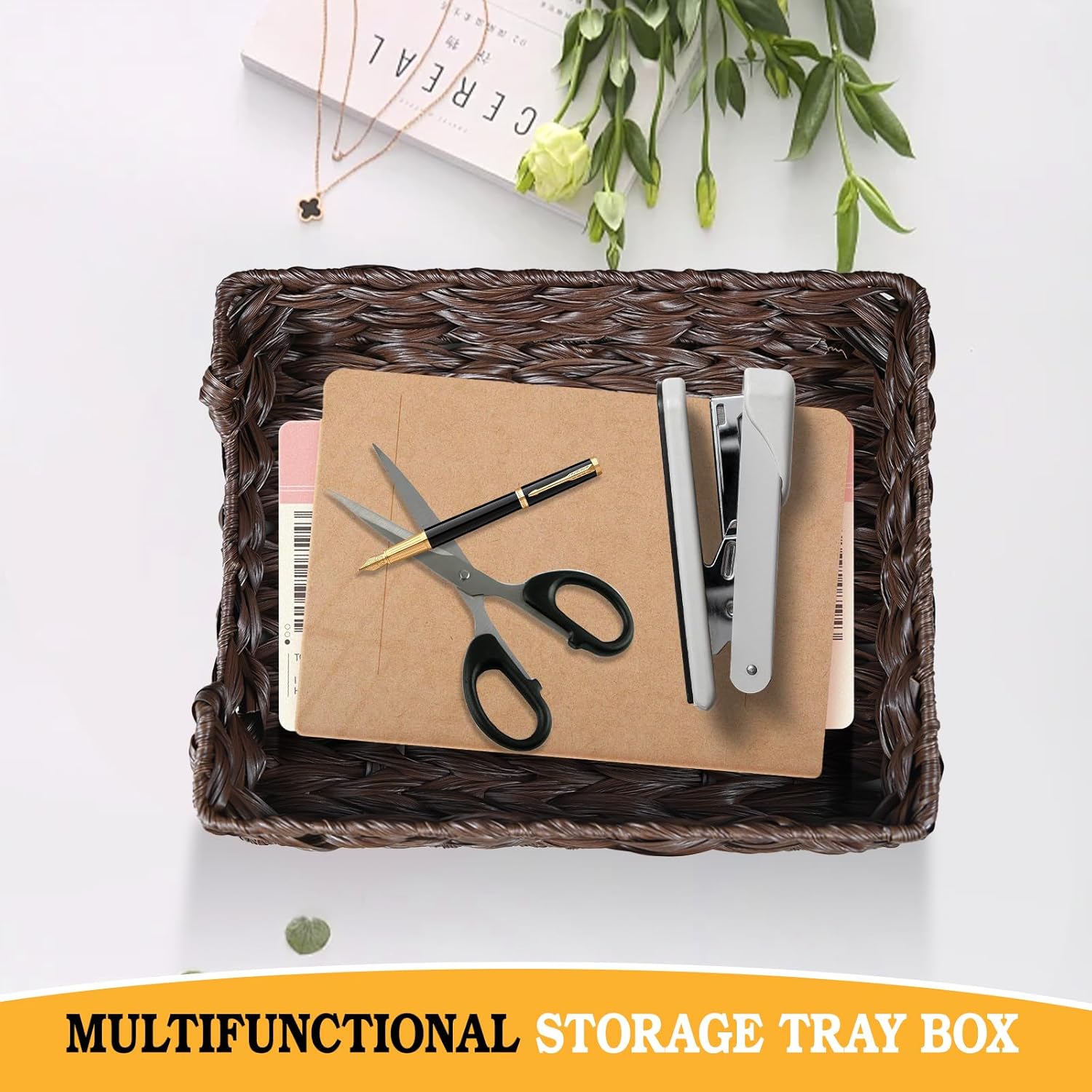 Tava impletita pentru organizare,  33 x 27 x 7 cm, maro