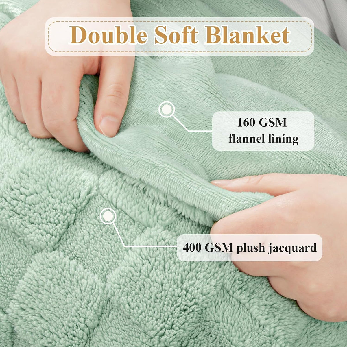 Enyhom Cuddly Fleece Blanket 228 x 228 cm, Double-Sided Soft Fluffy Sofa Blanket, Warm Plush Jacquard Blanket for Couch, Room, Decoration, Living Cuddly Blankets, Green