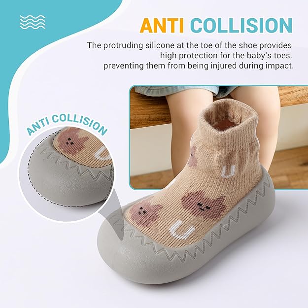 Pantofi tip șosetă pentru bebeluși, talpă moale din cauciuc, antiderapanți și respirabili, slip-on, unisex, 24-30 luni