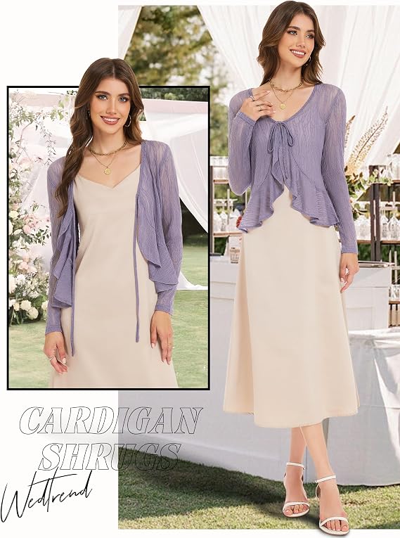 Bolero din dantelă cu mâneci lungi, ușor, WedTrend, mov, L