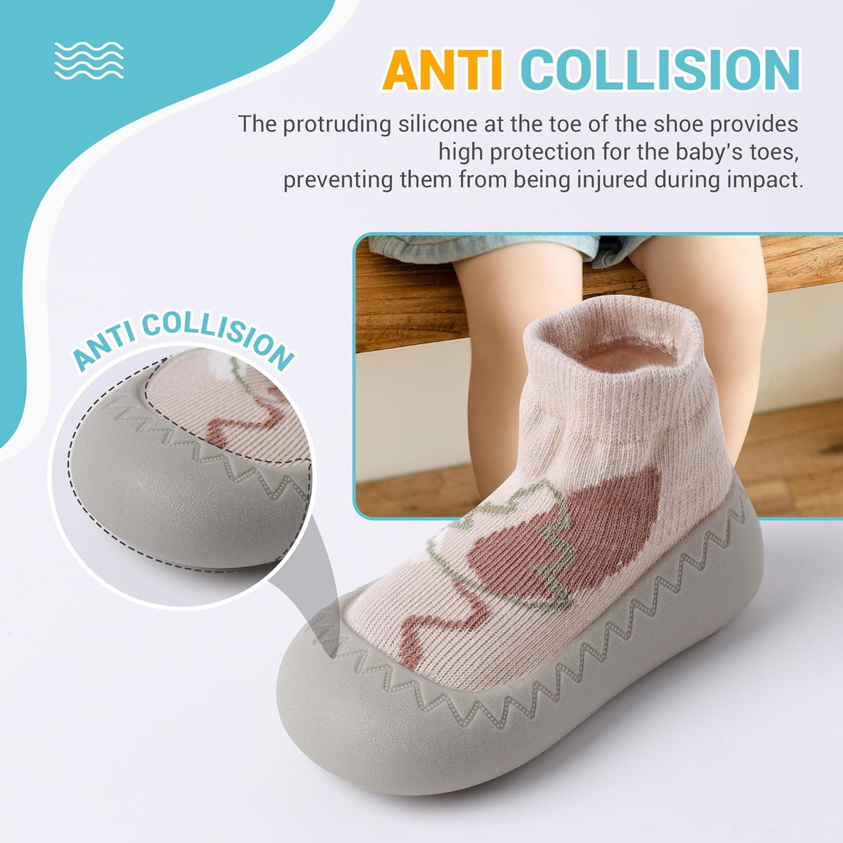 Pantofi tip șosetă pentru bebeluși, talpă moale din cauciuc, antiderapanți și respirabili, slip-on, unisex