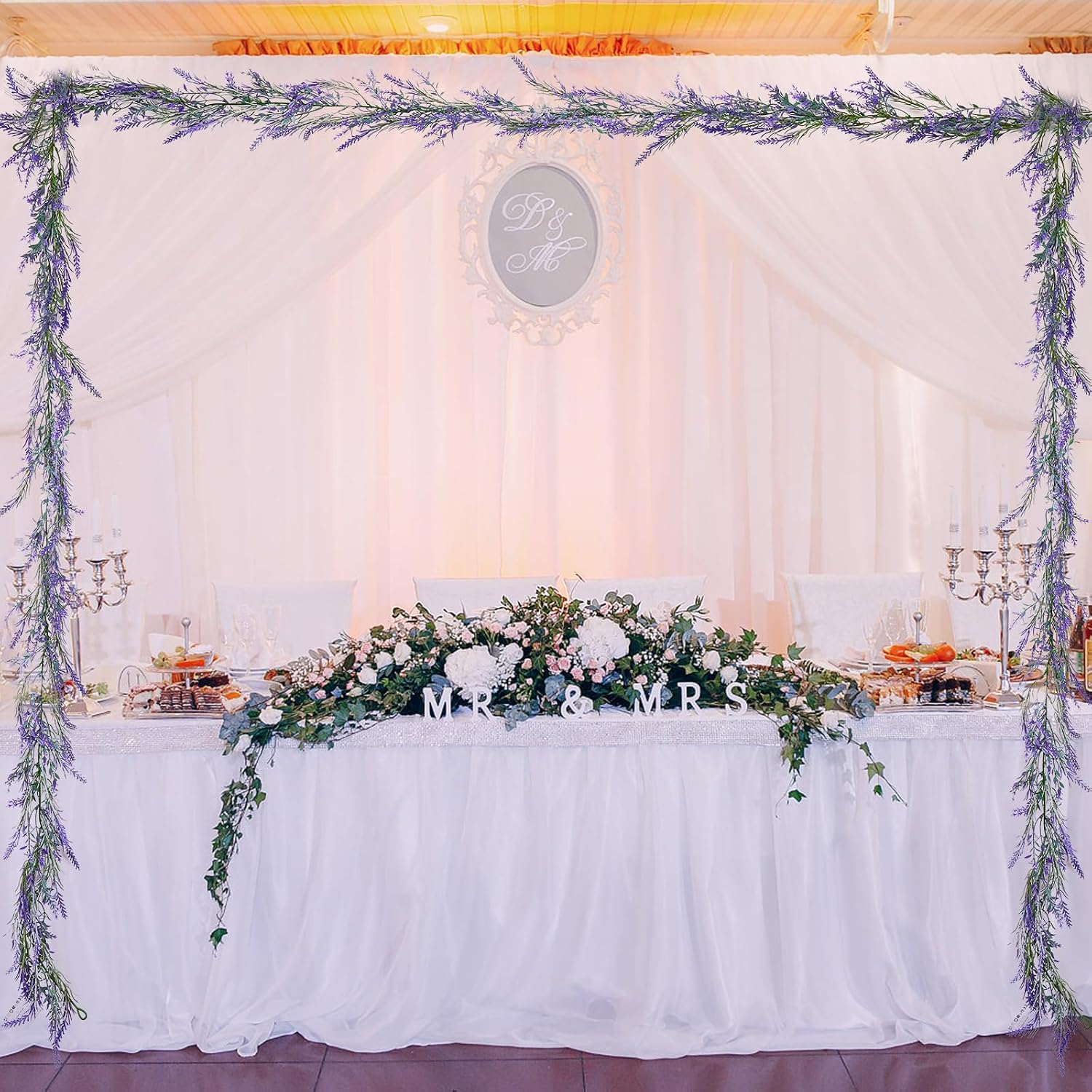 Gosknor Pack of 2 Lavender Purple Artificial Garland, 180 cm Summer Spring Garlands, Flowers, Lavender Wreath for Farmer Weddings, Porch, Stairs, Mantle, Table, Indoor and Outdoor Decoration