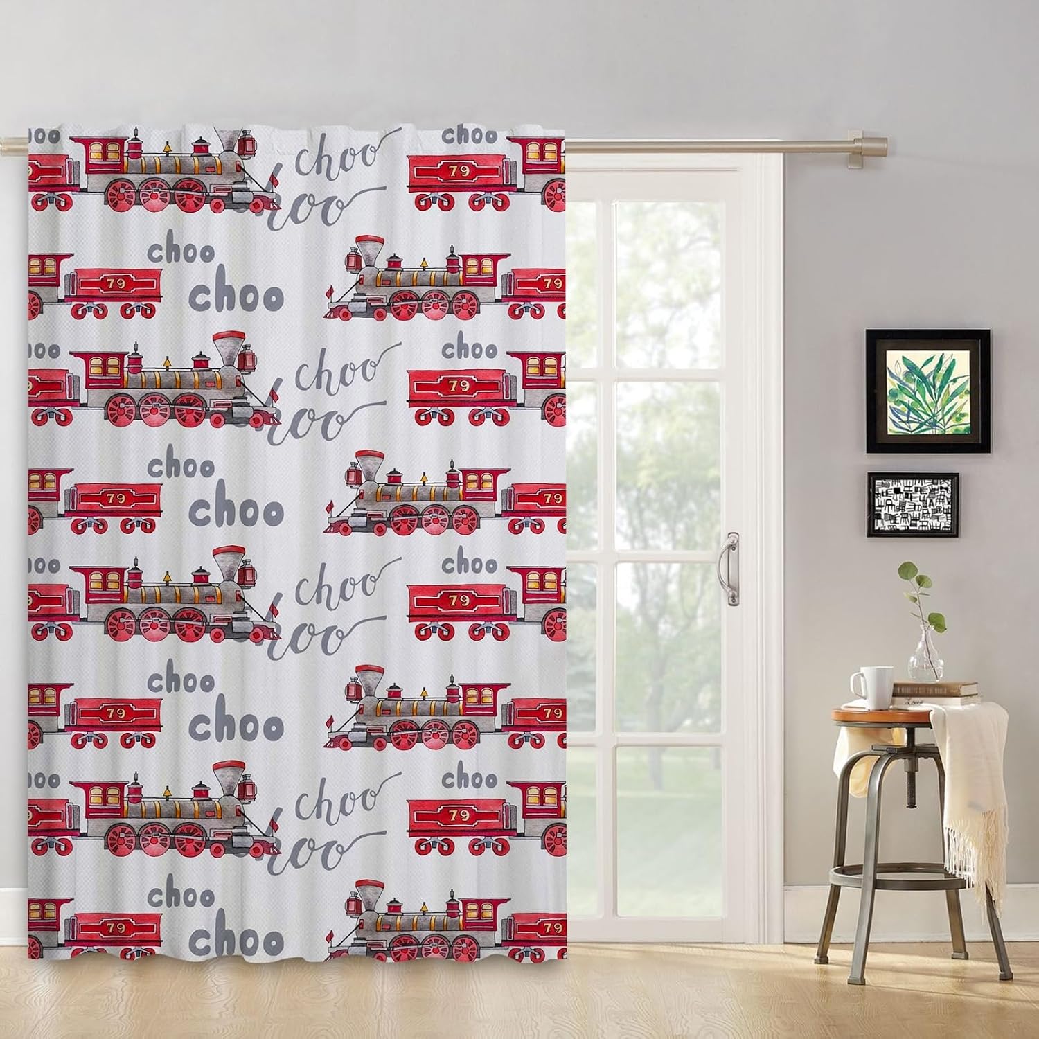 Train Curtain with Rod Pocket, Cartoon Train Rails, Pencil Pleat Curtains, Blackout Privacy Screen, Window Curtains for Children, Bedroom, Living Room, Playroom, 1 Panel, 107 x 160 cm