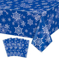 Christmas Snowflake Tablecloth, Pack of 4, Blue Snowflake Printed Tablecloth for Winter Theme Party, Christmas Holiday Decorations, 130 x 220 cm