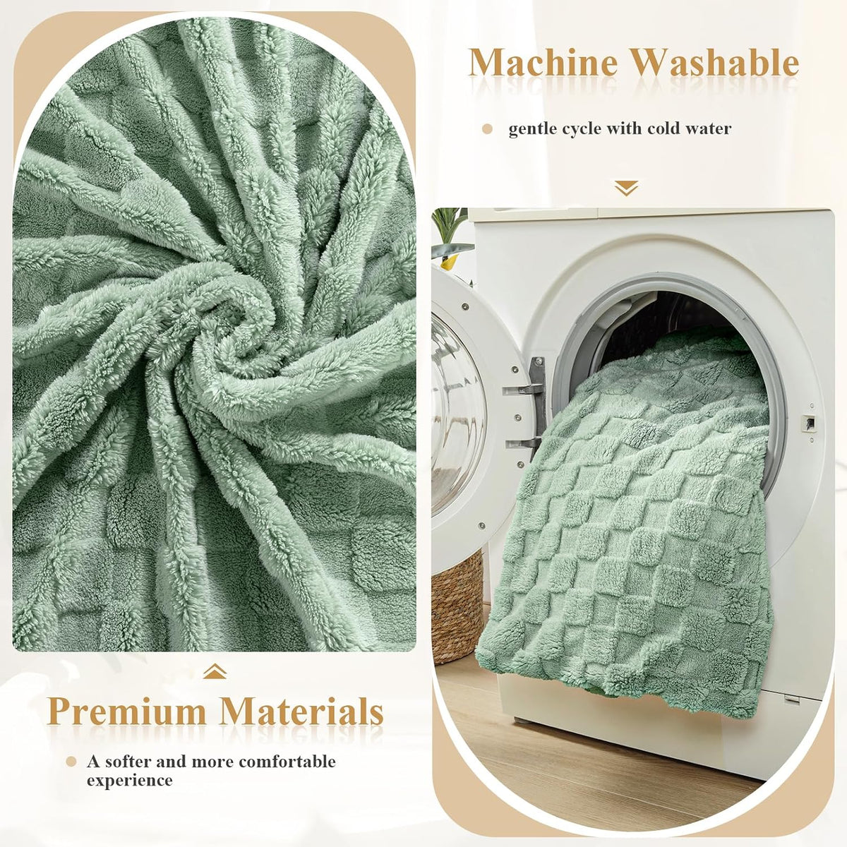 Enyhom Cuddly Fleece Blanket 228 x 228 cm, Double-Sided Soft Fluffy Sofa Blanket, Warm Plush Jacquard Blanket for Couch, Room, Decoration, Living Cuddly Blankets, Green