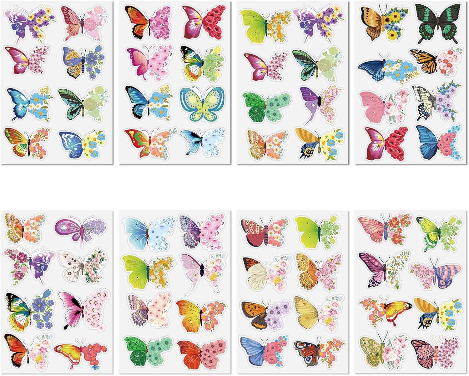 Set 64 stickere fluturi acuarela, detasabile, PVC, multicolor