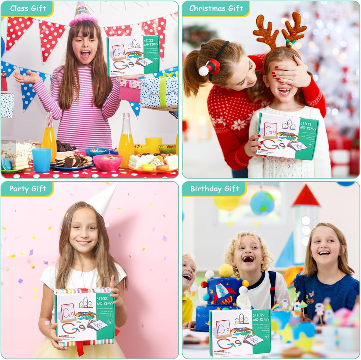 Puzzle Montessori din lemn, joc de potrivire a formelor, 120 bețișoare și inele, 20 carduri față-verso, 3-6 ani