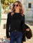 Pulover tricotat cu torsade Zeagoo, decolteu rotund, croială lejeră, negru, XL