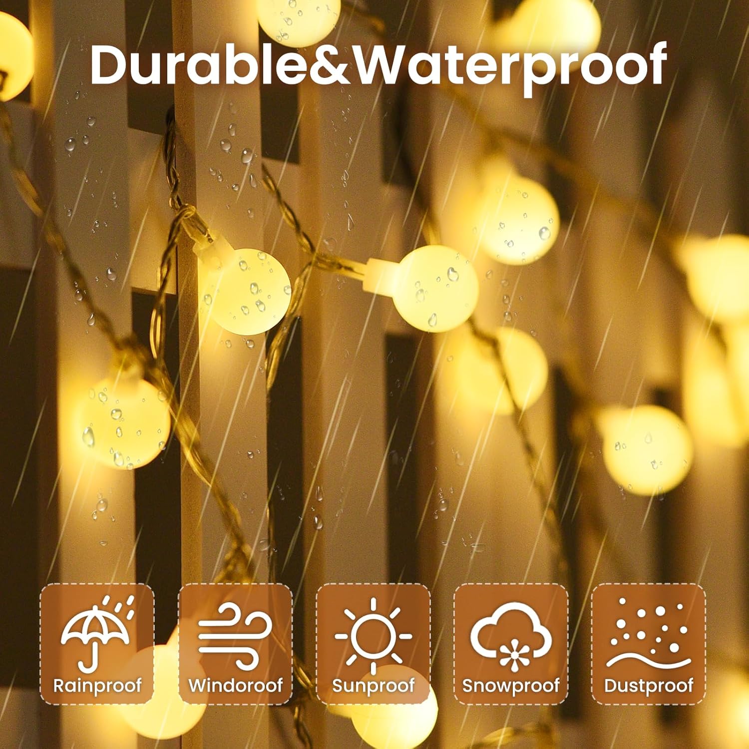 Ghirlanda luminoasa decorativa 5 m, 50 LED glob, 8 moduri si telecomanda, IP44, alb cald