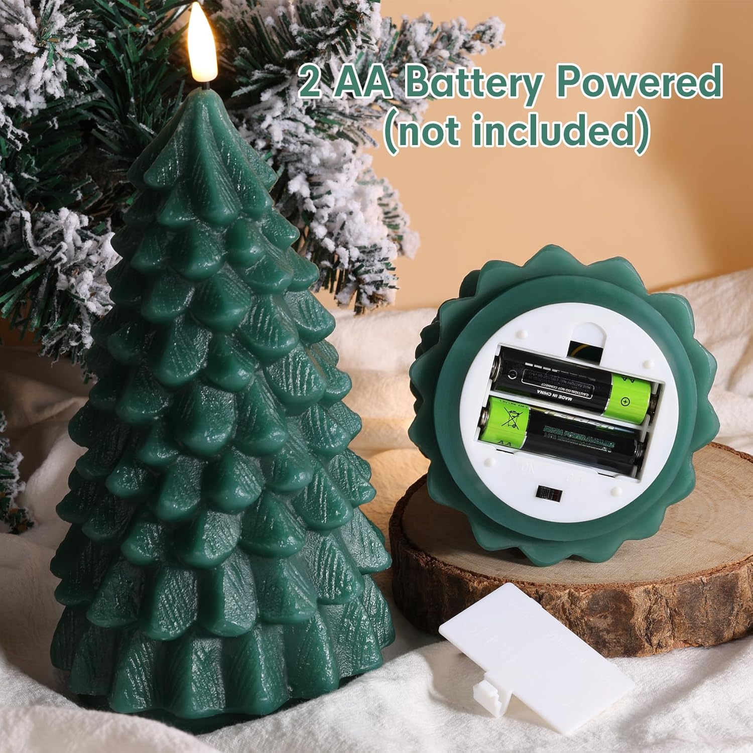 Set 2 lumanari LED, forma brad de Craciun, cu telecomanda si timer, verde
