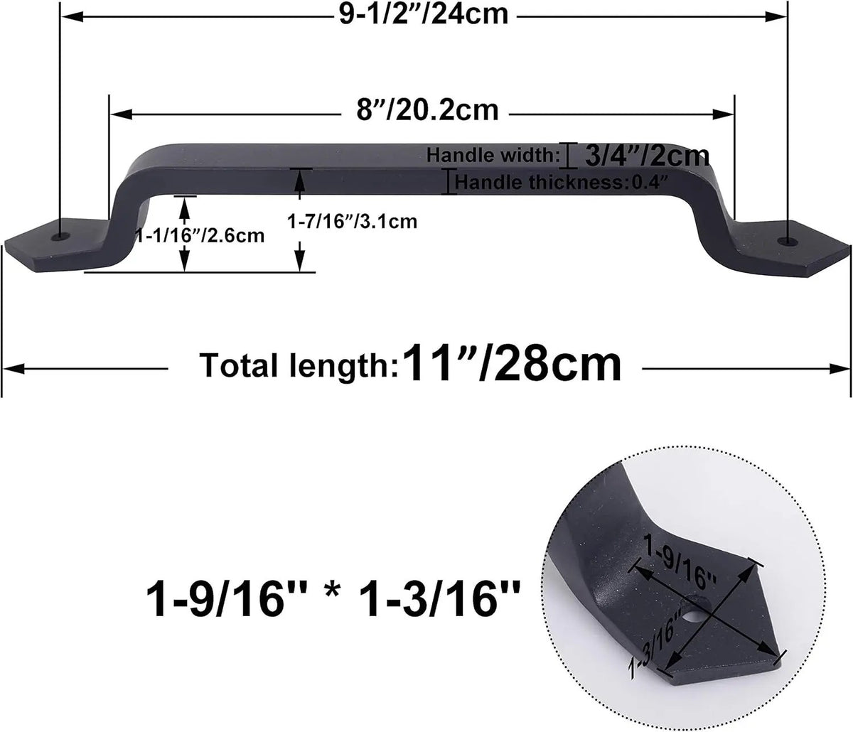 Set 2 mânere pentru ușă glisantă din fontă, 28 cm, distanță între găuri 24 cm, finisaj lăcuit, gri