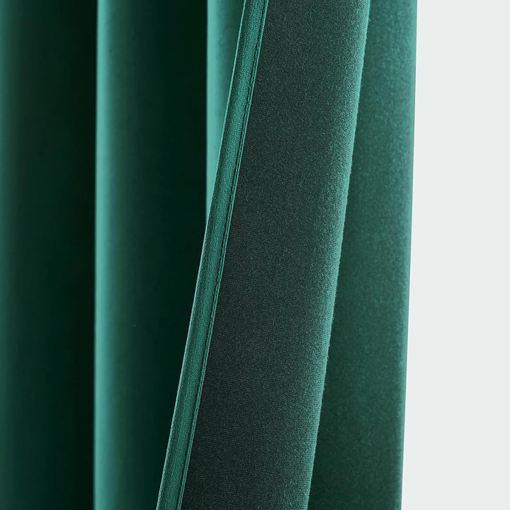 Set 2 draperii catifelate cu inele, 140 x 290 cm, opace, verde închis