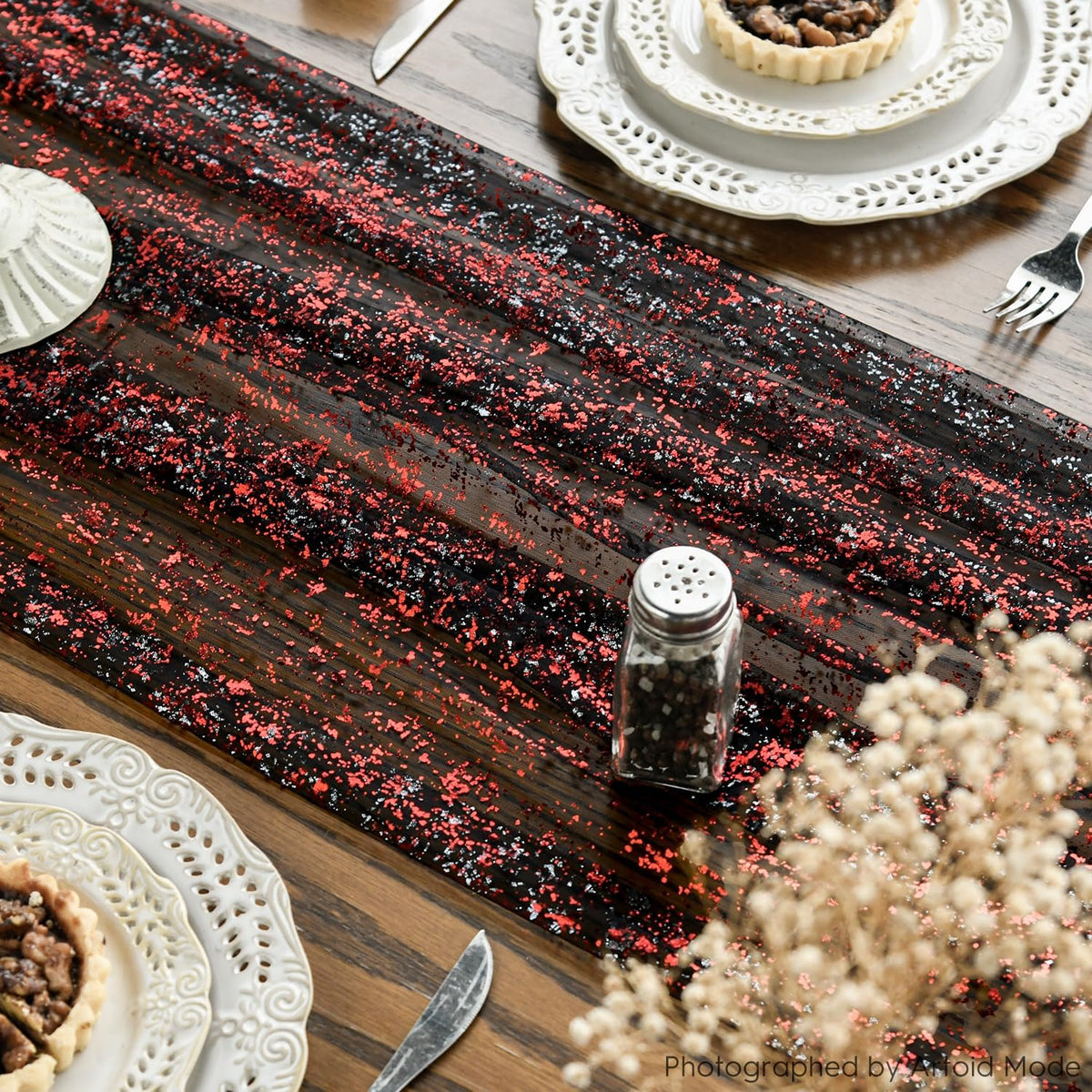 Artoid Mode Gauze Tulle Gauze Glitter Black Red 6 Pieces Halloween Table Runner 70 x 300 cm Kitchen Indoor Party Decor