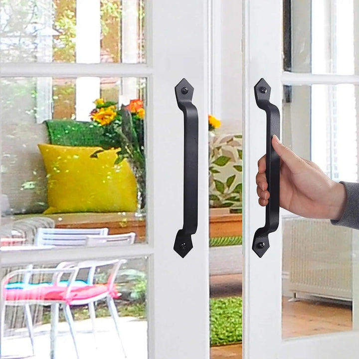 Set 2 mânere pentru ușă glisantă din fontă, 28 cm, distanță între găuri 24 cm, finisaj lăcuit, gri