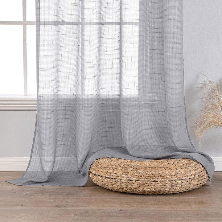 Set 2 perdele voal, transparente, cu inele, 140 x 160 cm, gri deschis