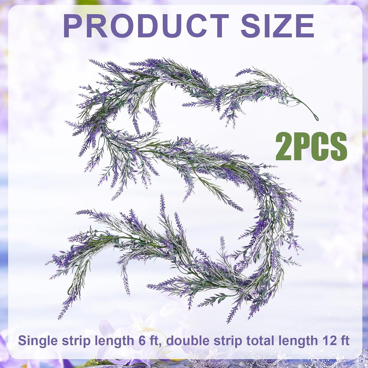 Gosknor Pack of 2 Lavender Purple Artificial Garland, 180 cm Summer Spring Garlands, Flowers, Lavender Wreath for Farmer Weddings, Porch, Stairs, Mantle, Table, Indoor and Outdoor Decoration