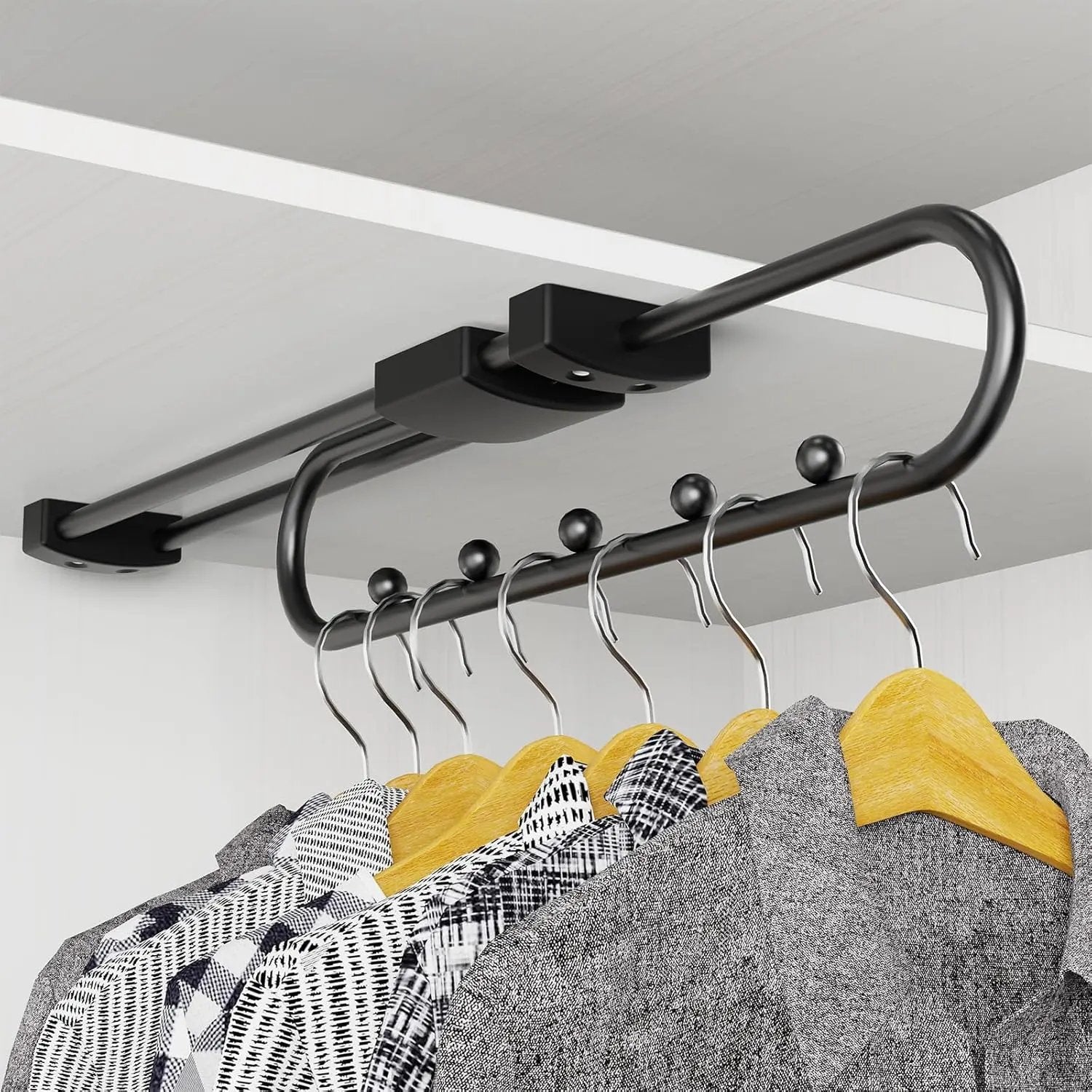 Bară extensibilă pentru haine, telescopică, 40 cm, montaj cu șuruburi, negru