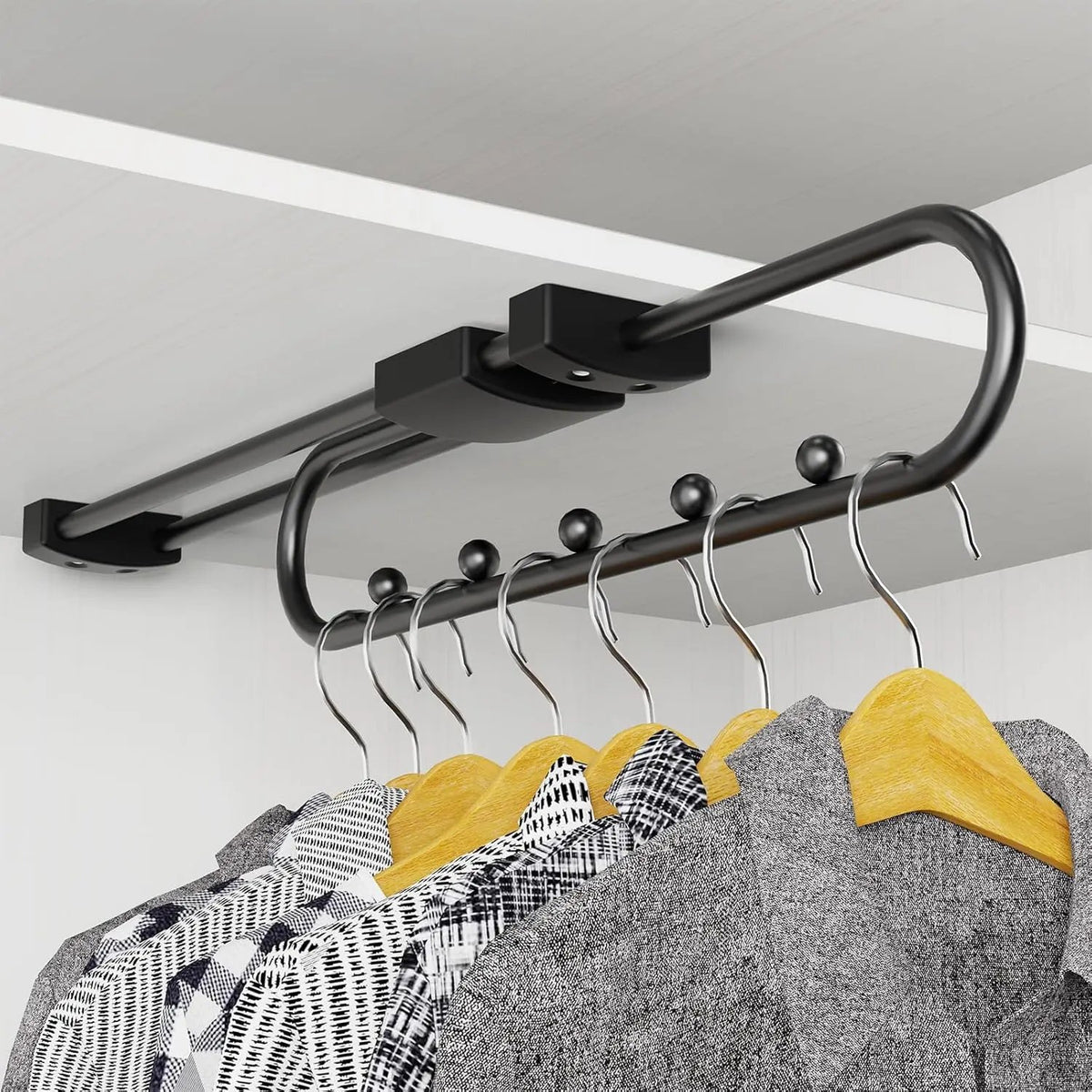 Bară extensibilă pentru haine, telescopică, 40 cm, montaj cu șuruburi, negru