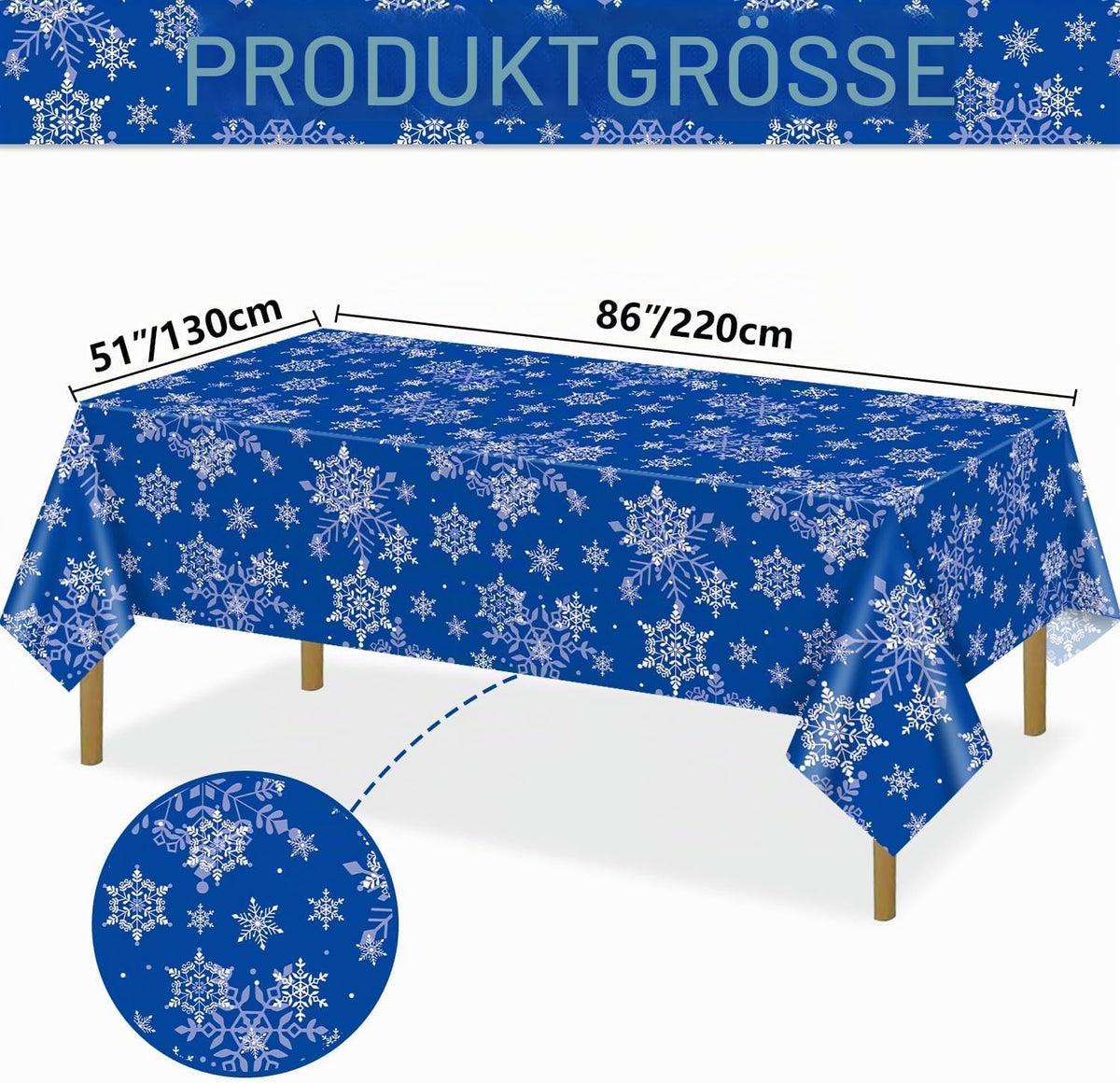 Christmas Snowflake Tablecloth, Pack of 4, Blue Snowflake Printed Tablecloth for Winter Theme Party, Christmas Holiday Decorations, 130 x 220 cm