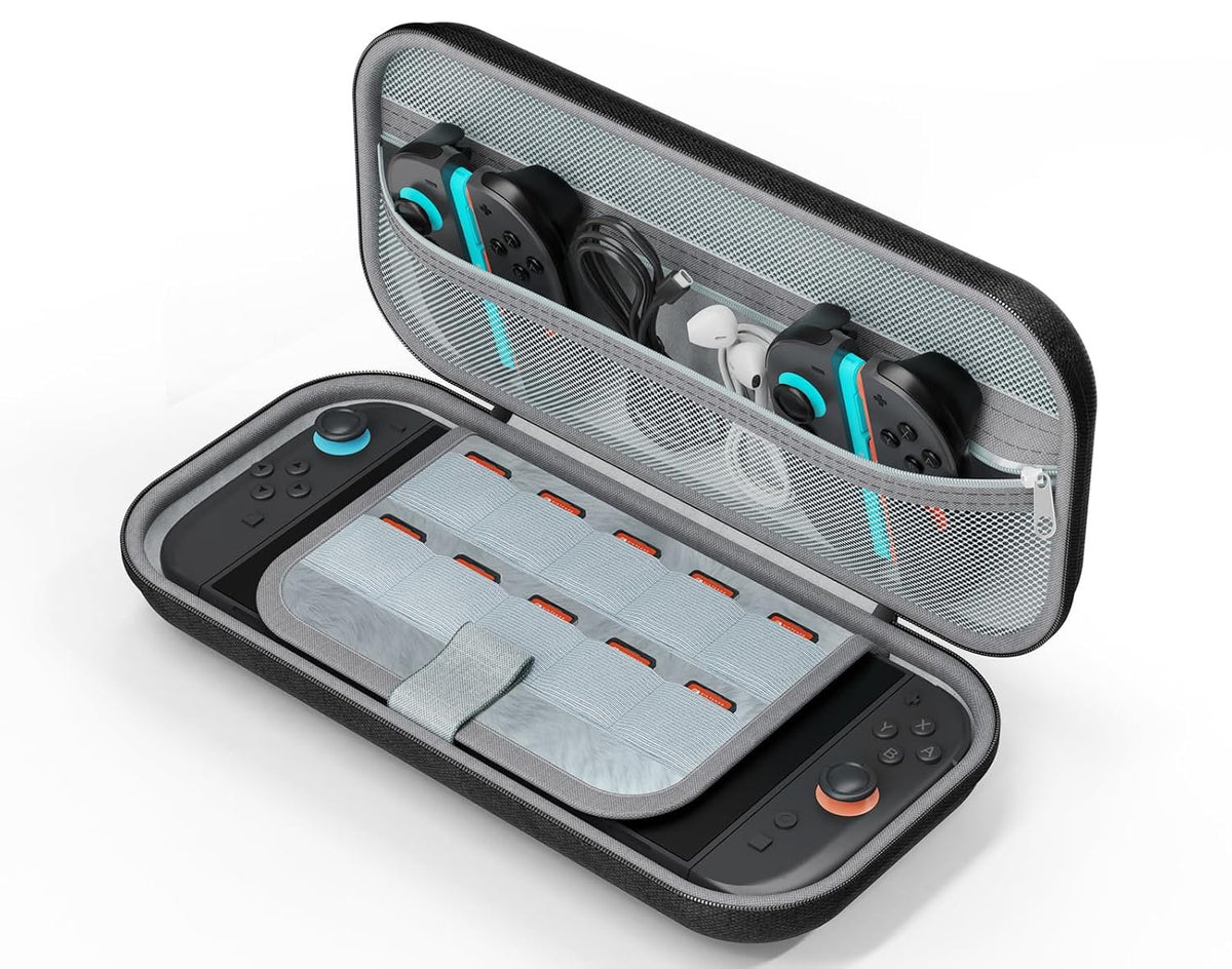 Husă de transport pentru consolă, compatibilă cu Nintendo Switch 2, 10 sloturi pentru jocuri, carcasă rigidă, negru