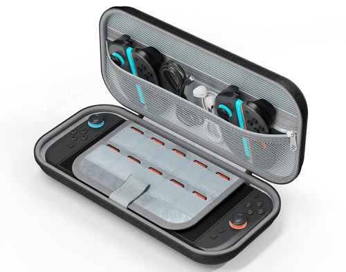Husă de transport pentru consolă, compatibilă cu Nintendo Switch 2, 10 sloturi pentru jocuri, carcasă rigidă, negru
