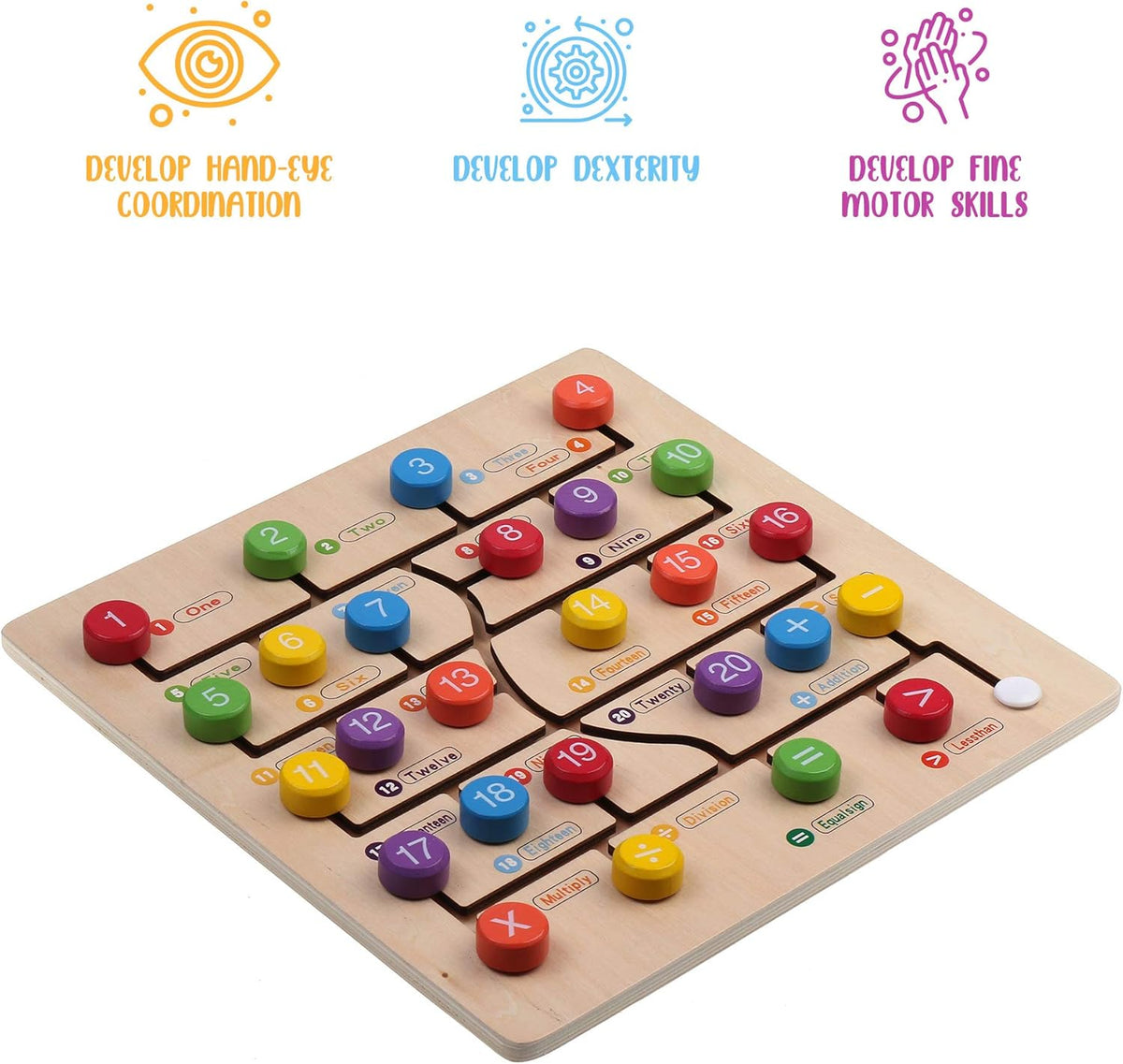 Puzzle din lemn cu numere si simboluri matematice, joc educativ Montessori, Engleza