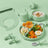 Set hranire bebelusi 10 piese, silicon alimentar, farfurie si bol cu ventuza, cana cu pai si cioc, verde