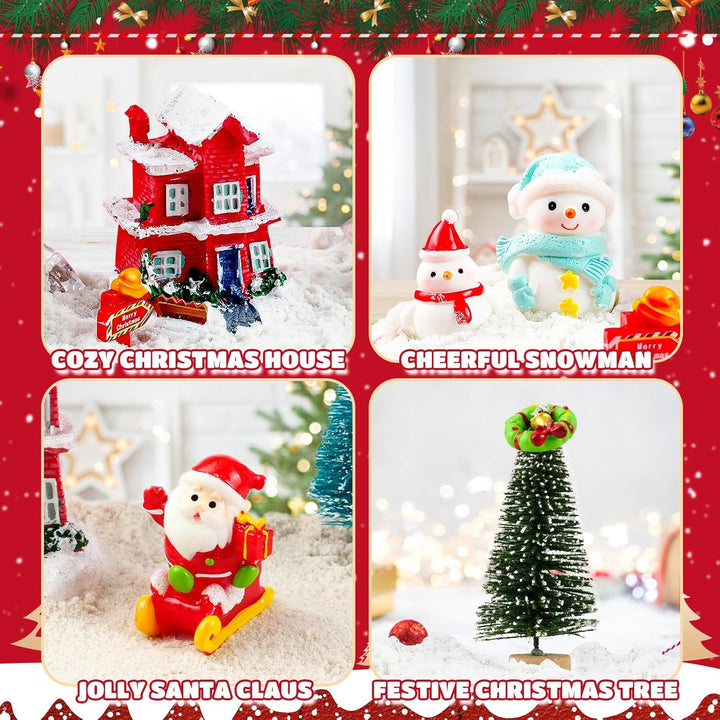 Set decorațiune de Crăciun cu figurine din rășină, scenă mini de iarnă luminoasă, nisip modelabil, lumini LED