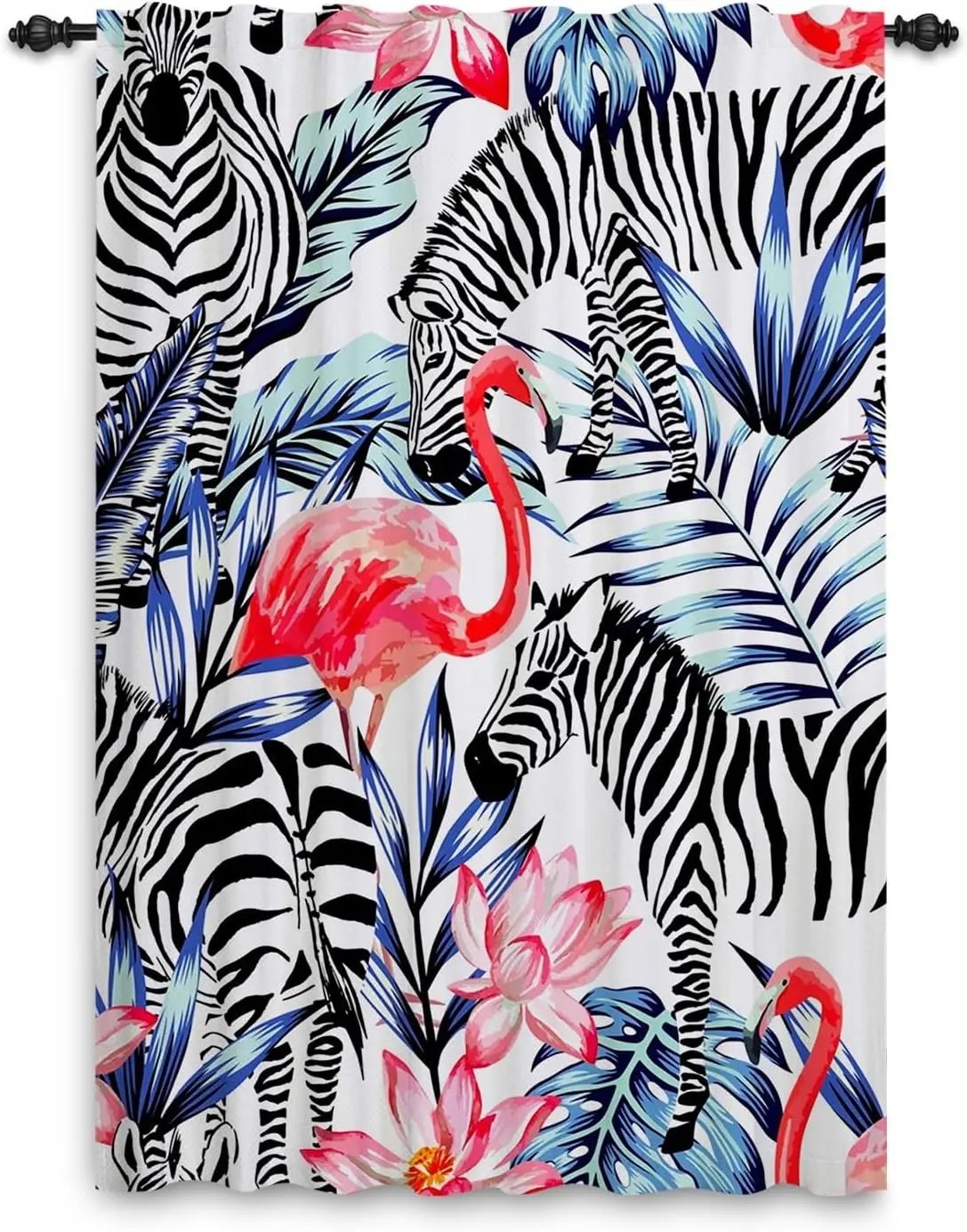 Draperie pentru cameră copii, model safari cu flamingo și zebră, 107 x 160 cm, cu buzunar pentru galerie, 1 panou