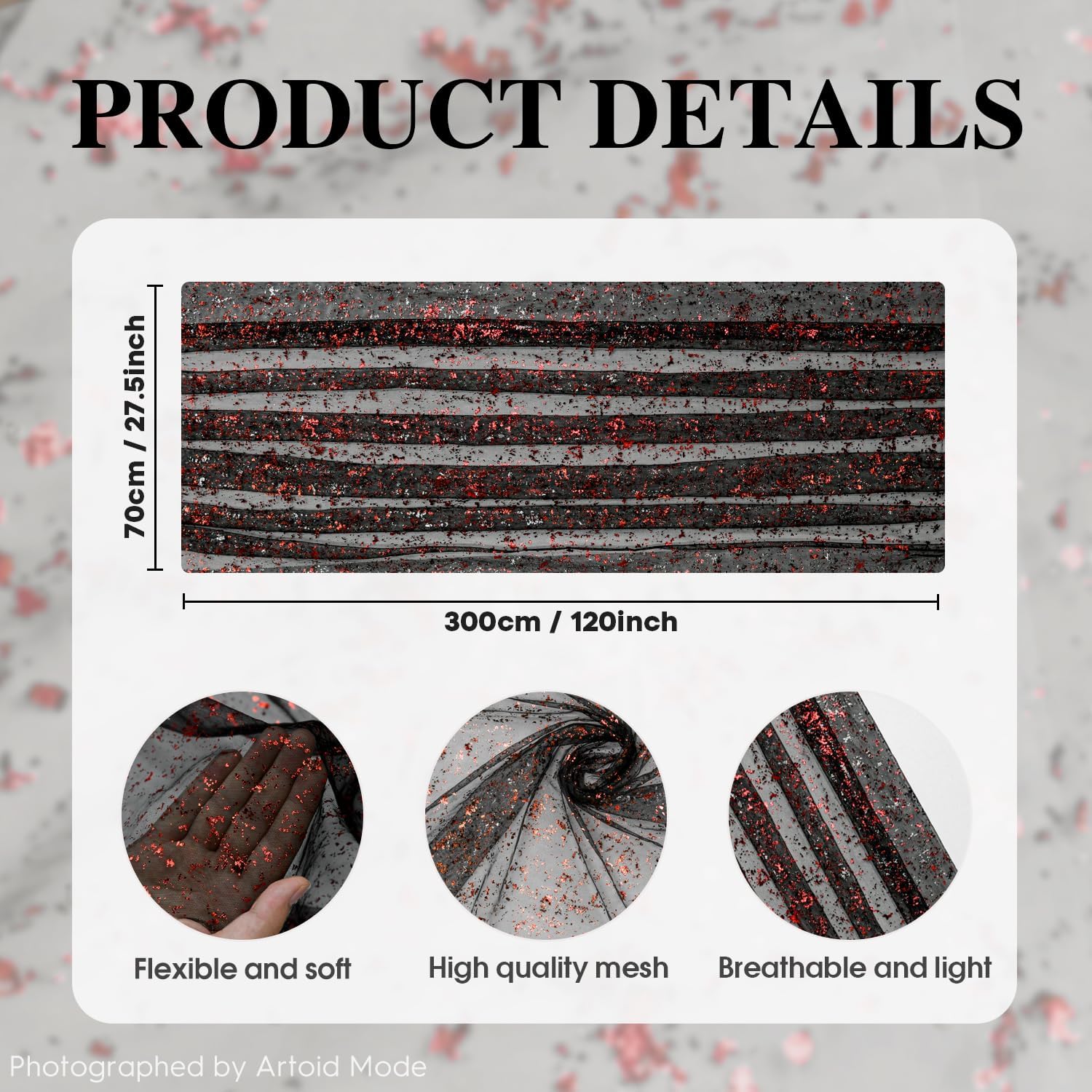 Artoid Mode Gauze Tulle Gauze Glitter Black Red 6 Pieces Halloween Table Runner 70 x 300 cm Kitchen Indoor Party Decor
