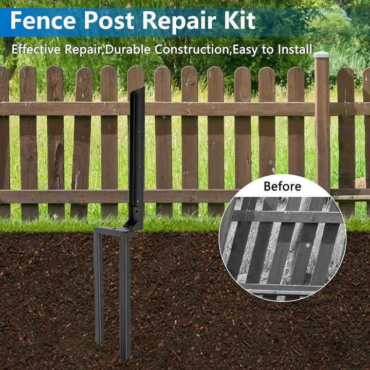 Set 4 țăruși pentru reparare stâlpi de gard, din oțel galvanizat, pentru stâlpi din lemn și metal, cu accesorii montaj