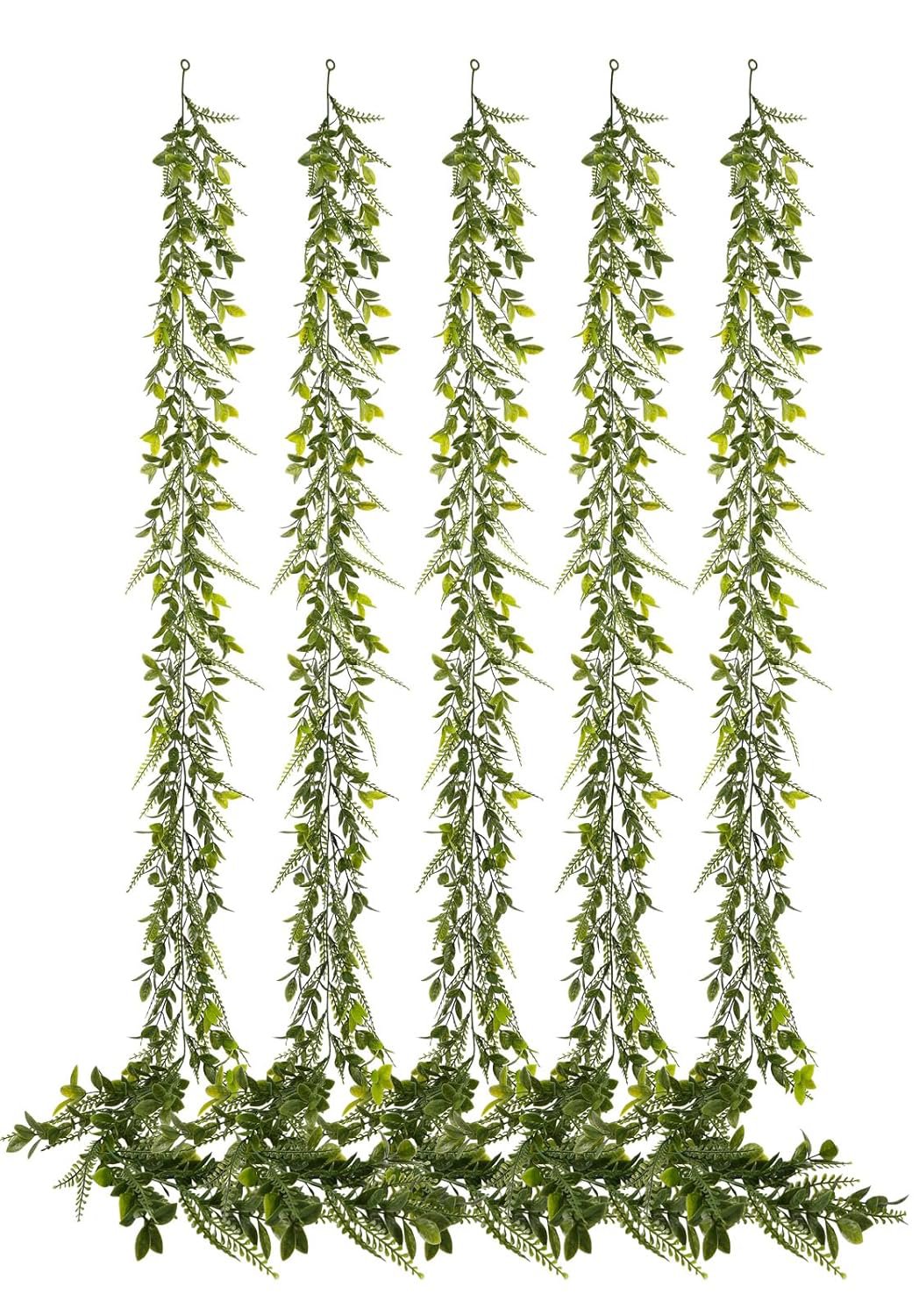 Set 6 ghirlande artificiale cu frunze de iederă, 1,7 m fiecare, din plastic, pentru decor balcon și perete, verde