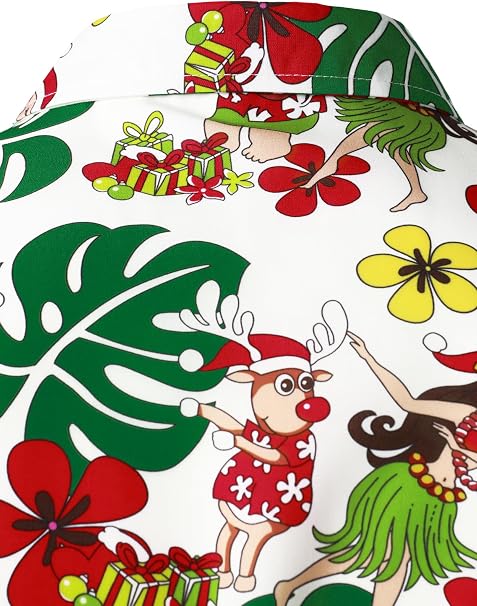 Cămașă hawaiană pentru bărbați, mânecă scurtă, imprimeu tropical, alb