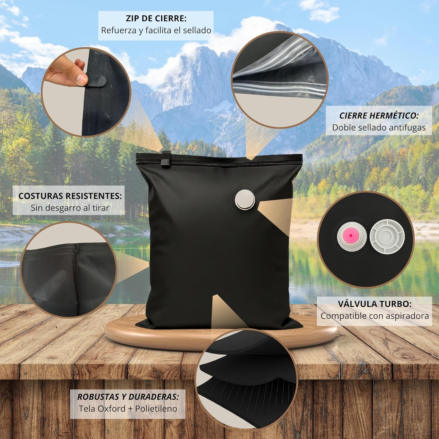 Set 6 saci de vidare pentru haine, 2S 2M 2L, cu pompa manuala si etichete