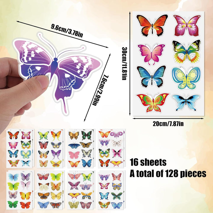 Set 128 stickere de perete cu fluturi, model acuarela, PVC, repozitionabile, multicolor