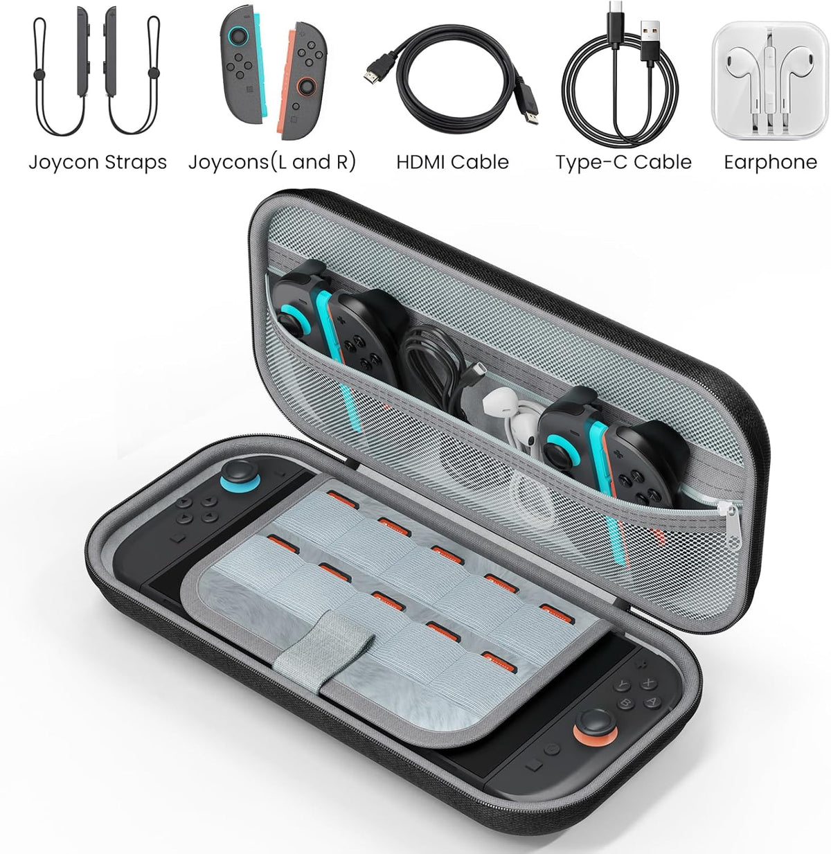 Husă de transport pentru consolă, compatibilă cu Nintendo Switch 2, 10 sloturi pentru jocuri, carcasă rigidă, negru