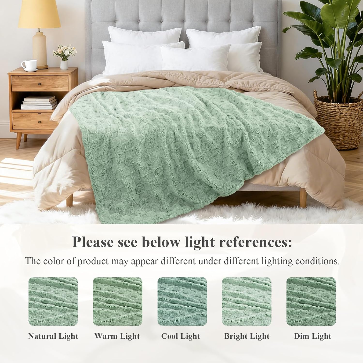 Enyhom Cuddly Fleece Blanket 228 x 228 cm, Double-Sided Soft Fluffy Sofa Blanket, Warm Plush Jacquard Blanket for Couch, Room, Decoration, Living Cuddly Blankets, Green