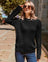 Pulover tricotat cu torsade Zeagoo, decolteu rotund, croială lejeră, negru, XL